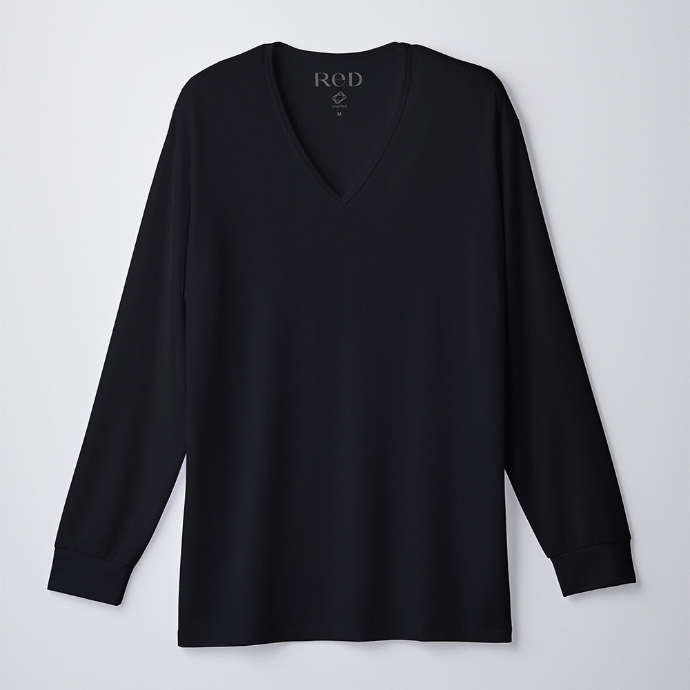 Vネックインナー長袖 リカバリーウェア ブラック 黒 Lサイズ VW-BA-K90C-L