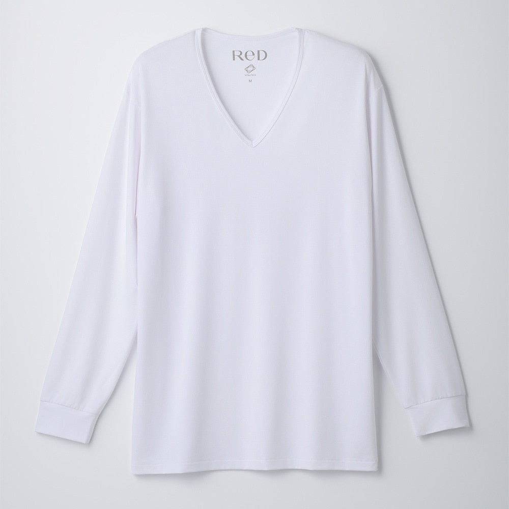 リカバリーウェア Vネックインナー長袖 白 ホワイト Lサイズ VW-BA-W20C-L