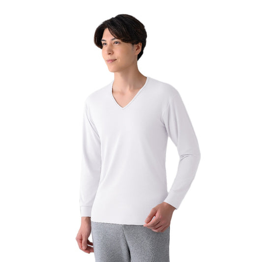 リカバリーウェア Vネックインナー長袖 白 ホワイト Lサイズ VW-BA-W20C-L